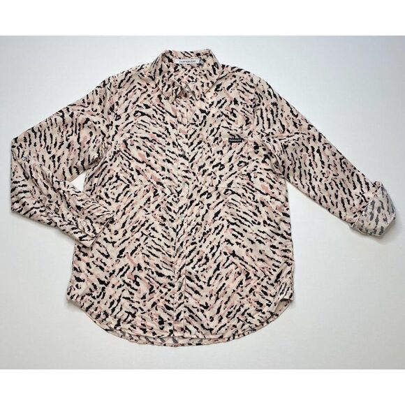 Calvin Klein Button Down Shirt‎ Top Small Women's Tiger Animal Print Tencel NEW - Picture 5 of 10